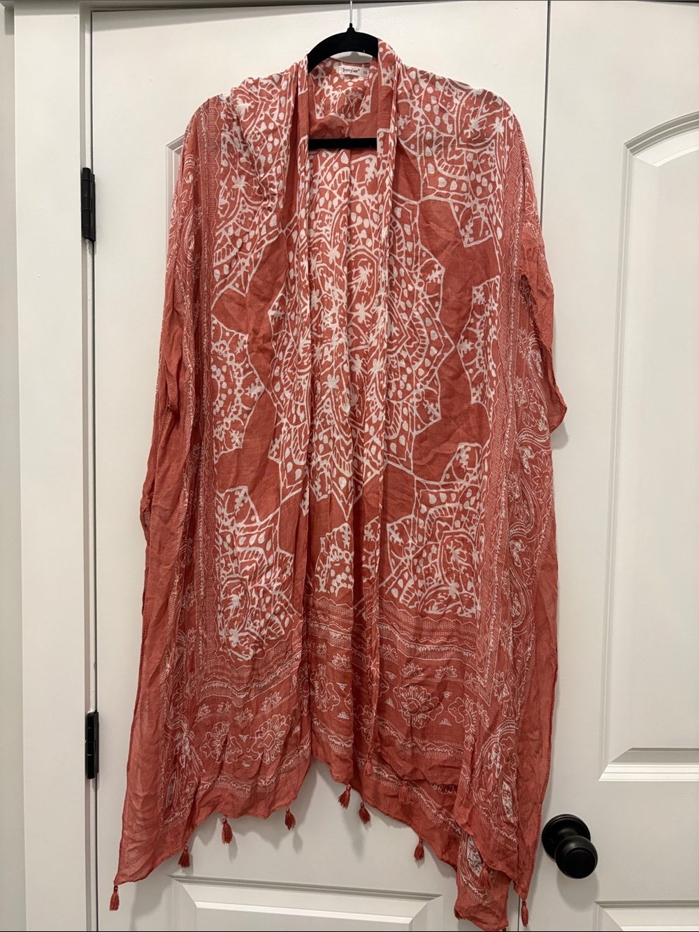 Lightweight Rust Pink Printed Kimono Cape
